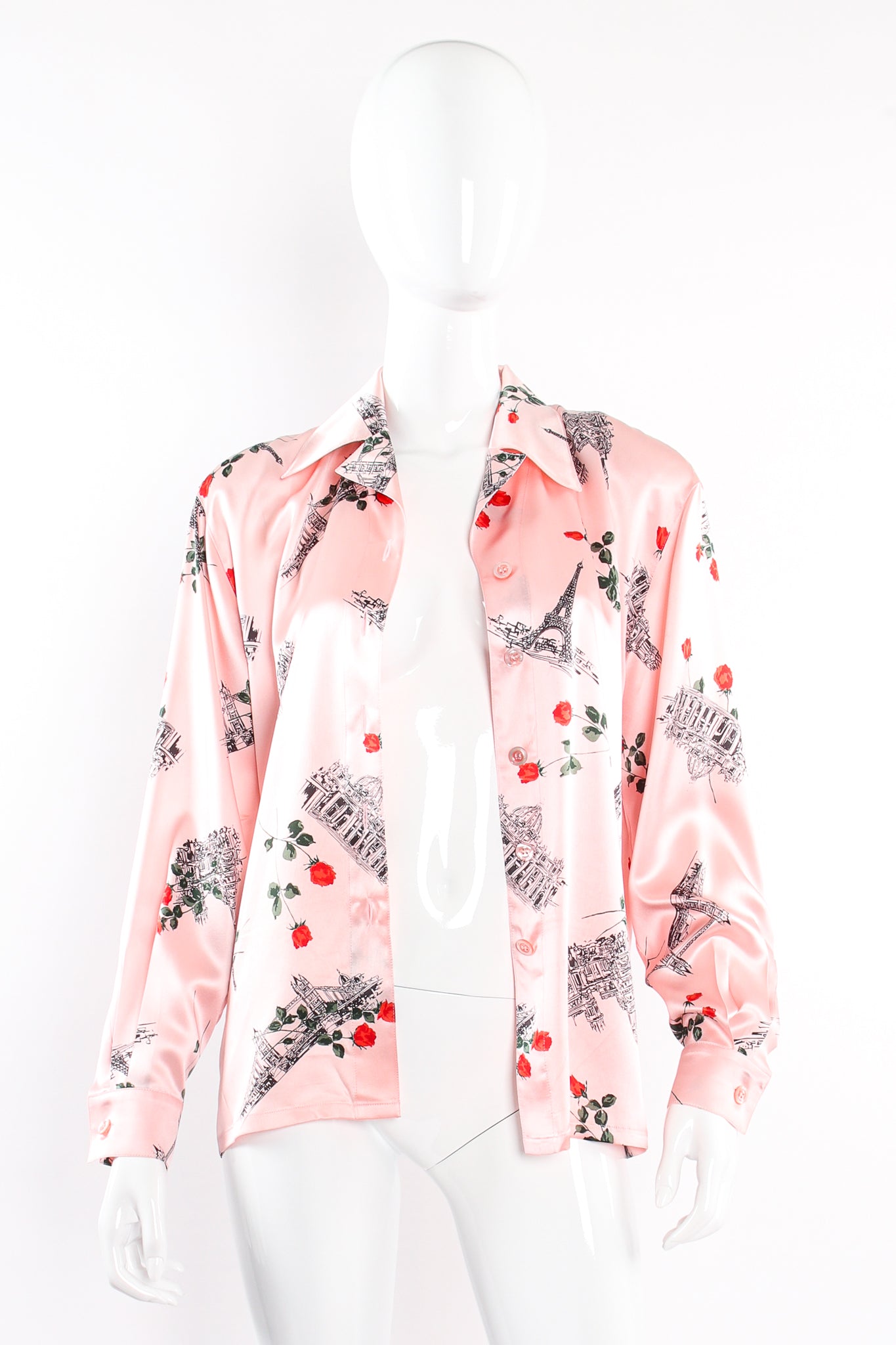 Vintage Escada Paris Monument Rose Silk Shirt on Mannequin open at Recess Los Angeles