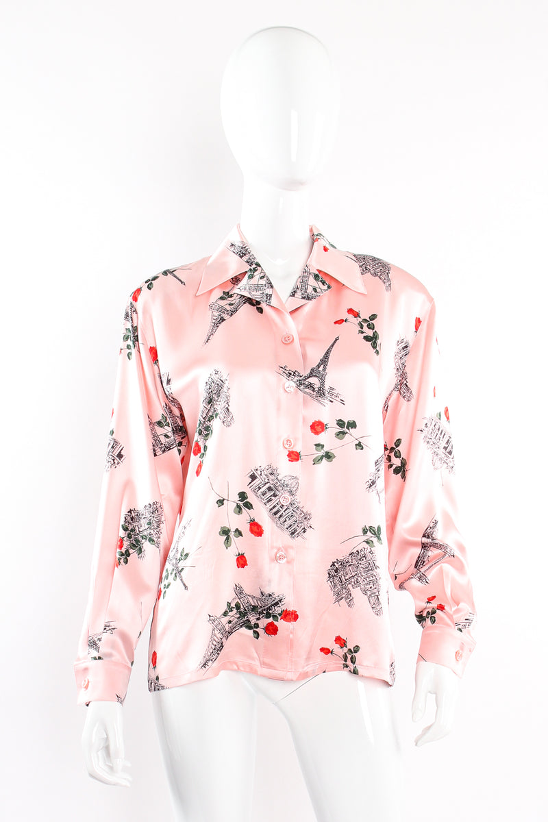 Vintage Escada Paris Monument Rose Silk Shirt on Mannequin front at Recess Los Angeles