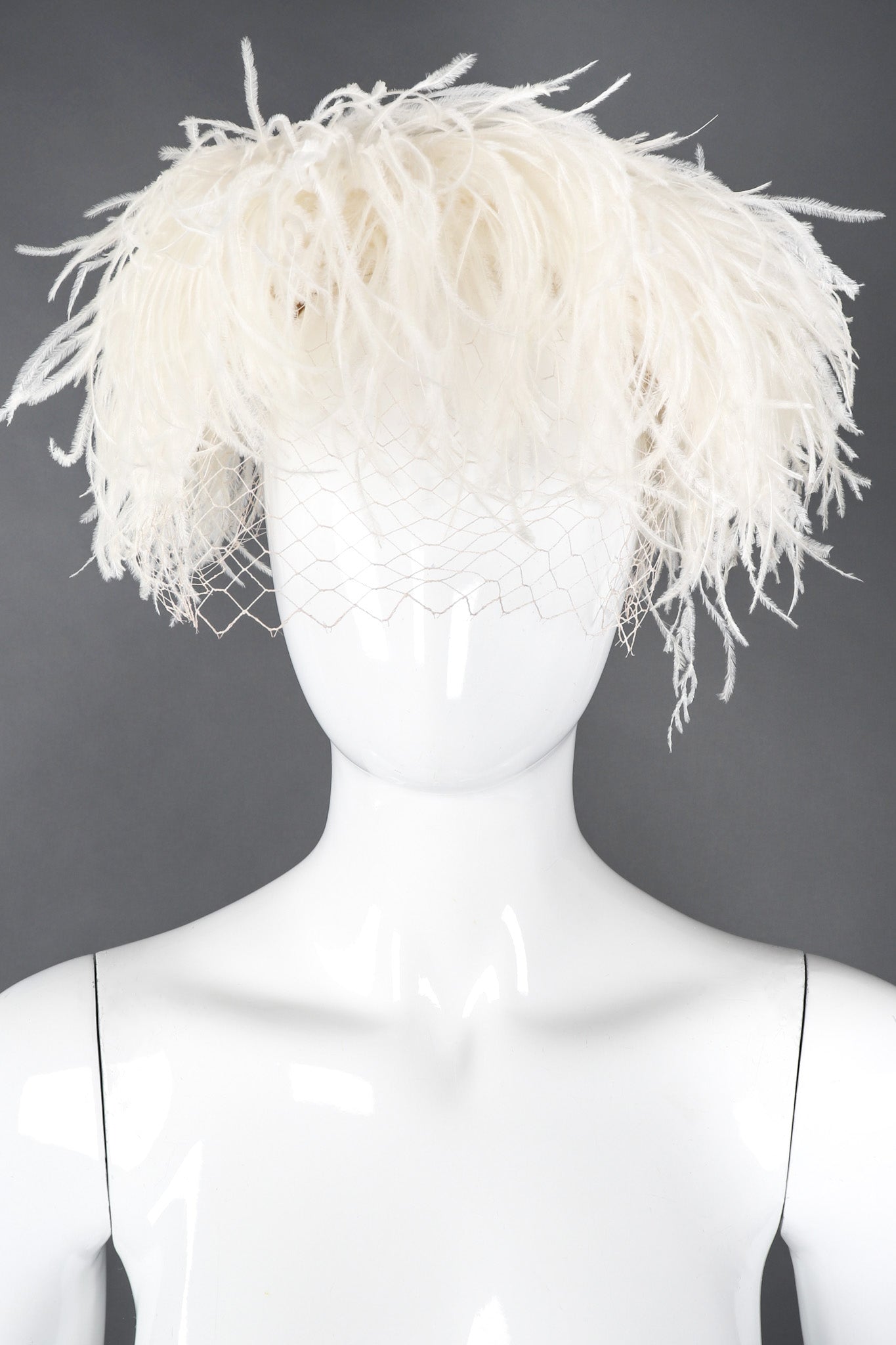 Recess Los Angeles Vintage Patrice Net Ostrich Feather Pillbox Bridal Wedding Hat