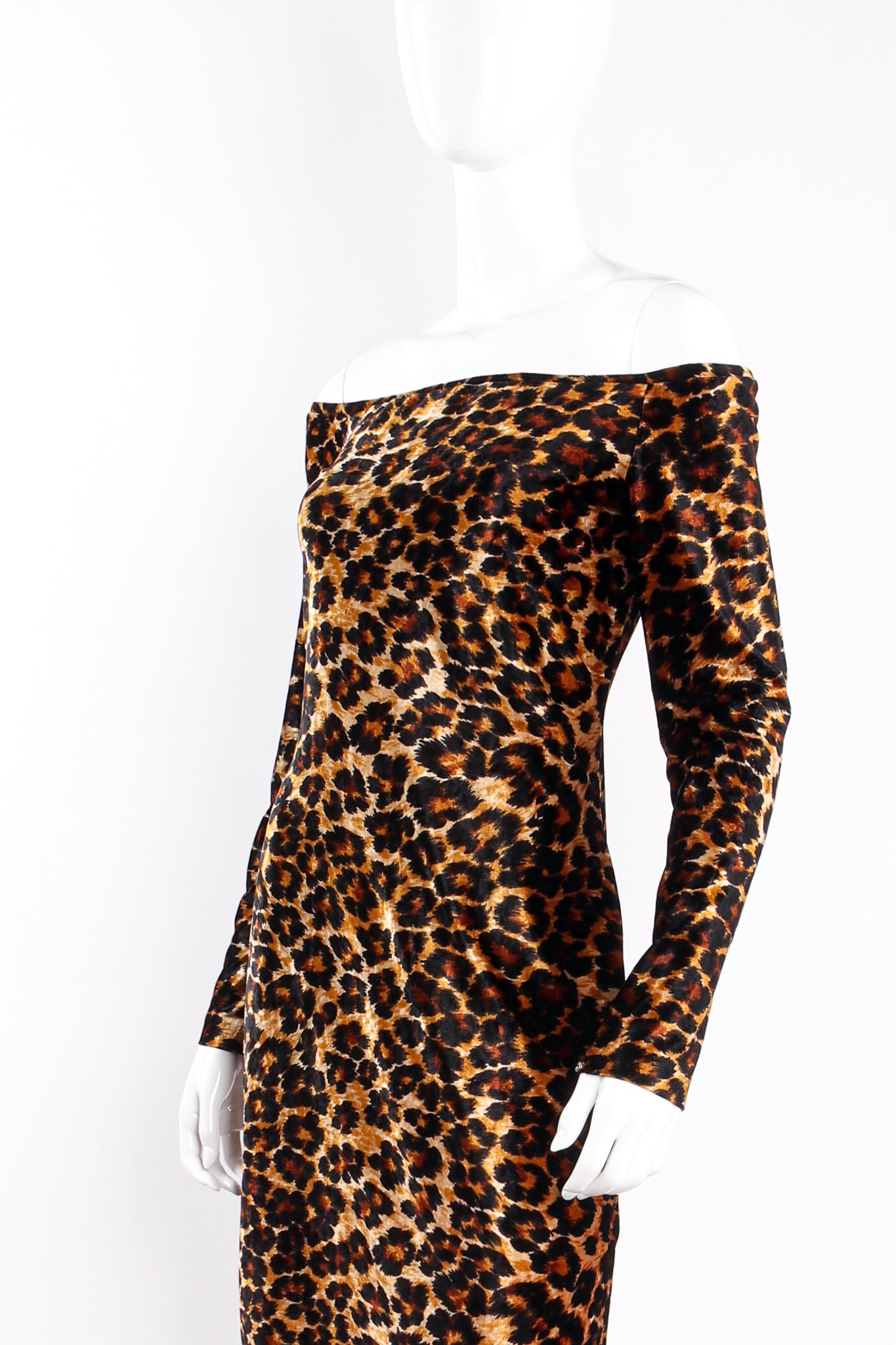 Vintage Patrick Kelly A/W 1989 Leopard Stretch Velvet Cocktail Dress on mannequin crop @ Recess LA