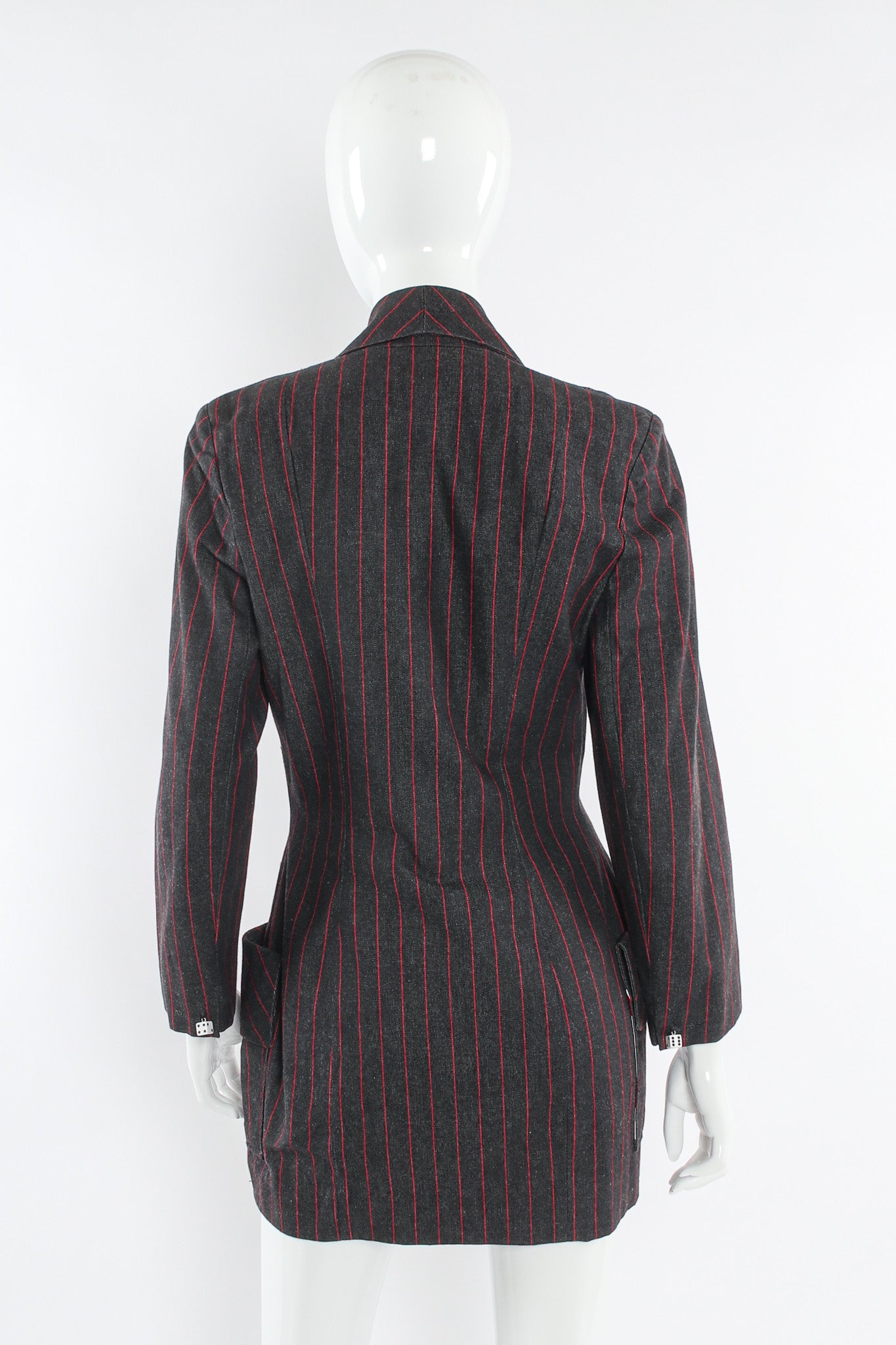 Vintage Patrick Kelly 1980s High Roller Pinstripe Dice Blazer mannequin back @ Recess LA