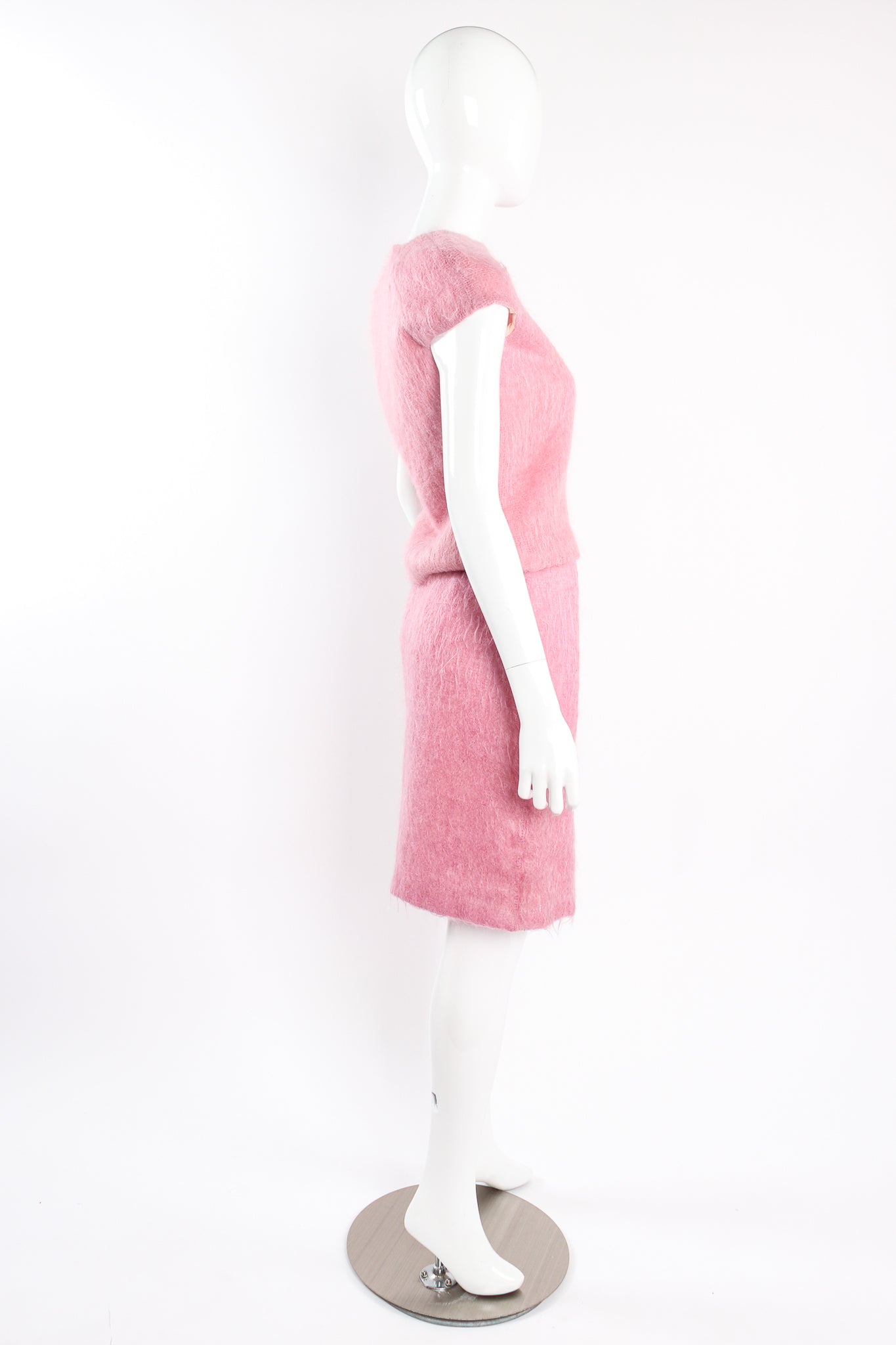 Paul & Joe Cotton Candy Fuzzy Mohair Top & Skirt Set on mannequin side at Recess Los Angeles