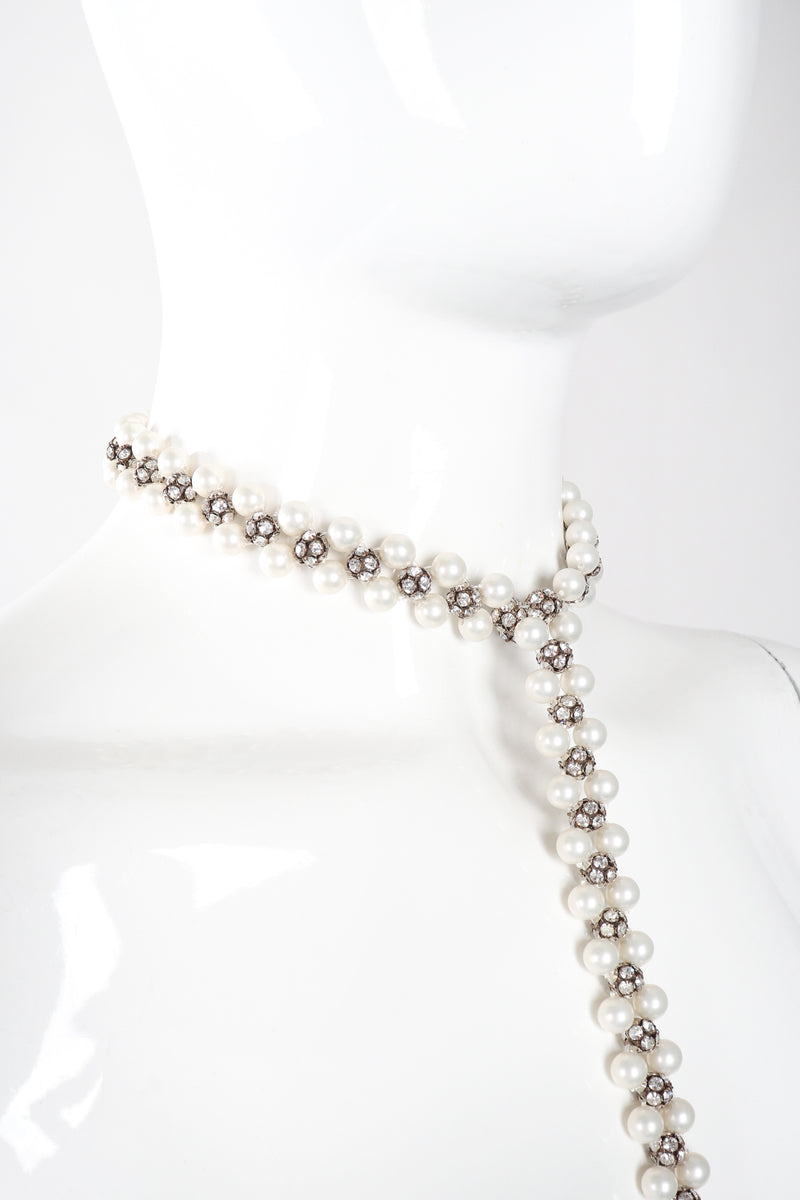 Recess Los Angeles Vintage Pearl Rhinestone Drop Bondage Lead Choker Y Necklace