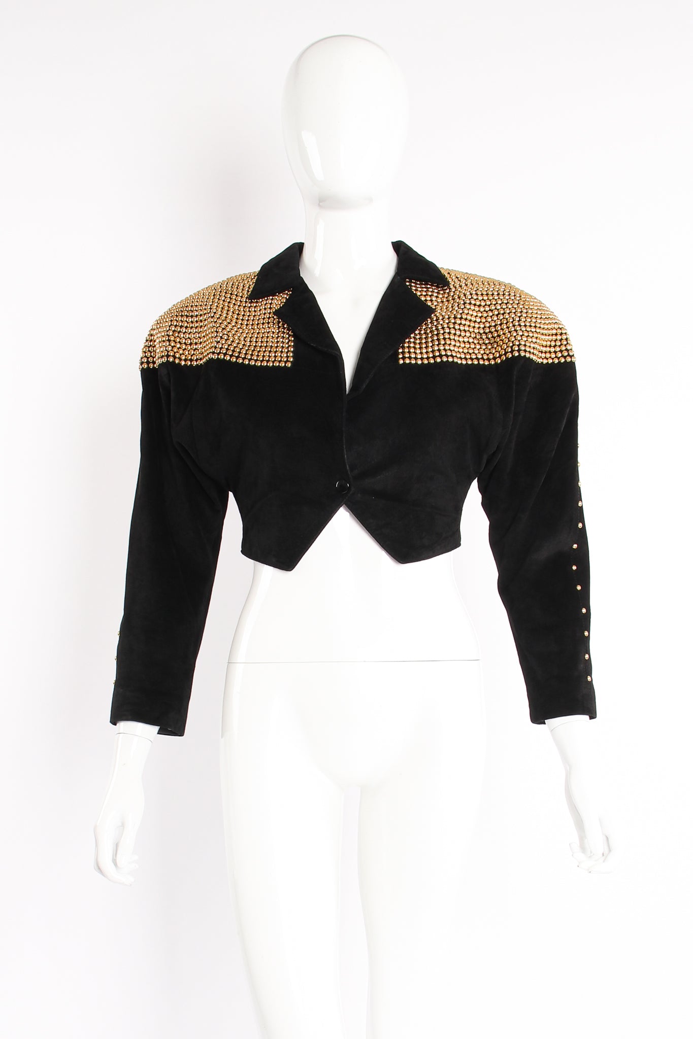 Vintage Philip Noel Studded Suede Crop Jacket on Mannequin front at Recess Los Angeles