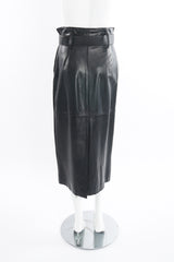 Vintage Pia Rucci Leather Belted Paper Bag Skirt on Mannequin back at Recess Los Angeles