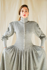 girl in Vintage Norma Kamali Iconic Grey Fleece Sweatshirt Dress at Recess Los Angeles