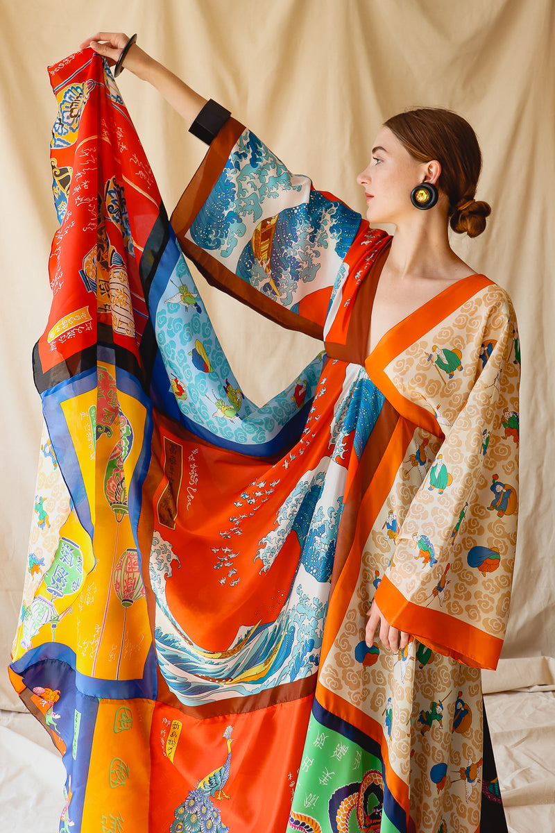 Vintage LaVetta of Beverly Hills Signature Silk Scarf Dress Caftan on Girl at Recess LA