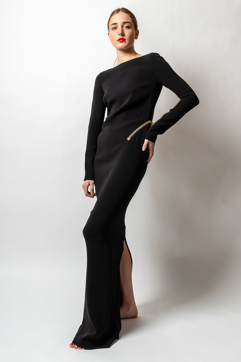 girl in Vintage Tom Ford AW 2012 Plunge Back Zipper Gown at Recess Los Angeles