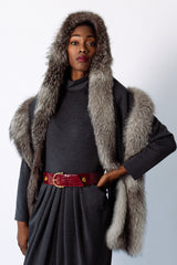 girl in Vintage Victor Costa Tulip Dress & Fur Wrap Set at Recess Los Angeles