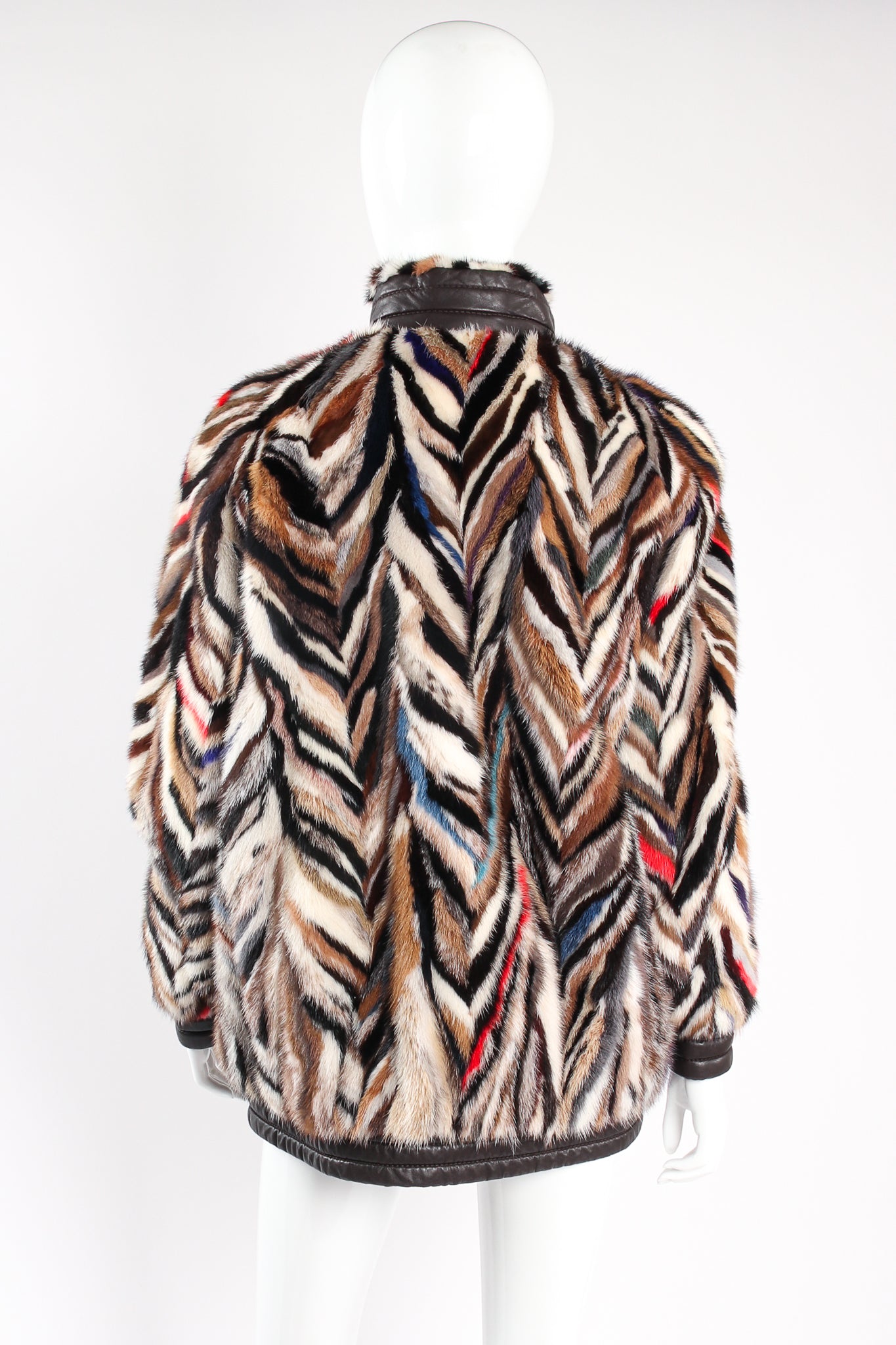 Vintage Pihl Pels Chevron Tiger Stripe Fur Coat on Mannequin back at Recess Los Angeles