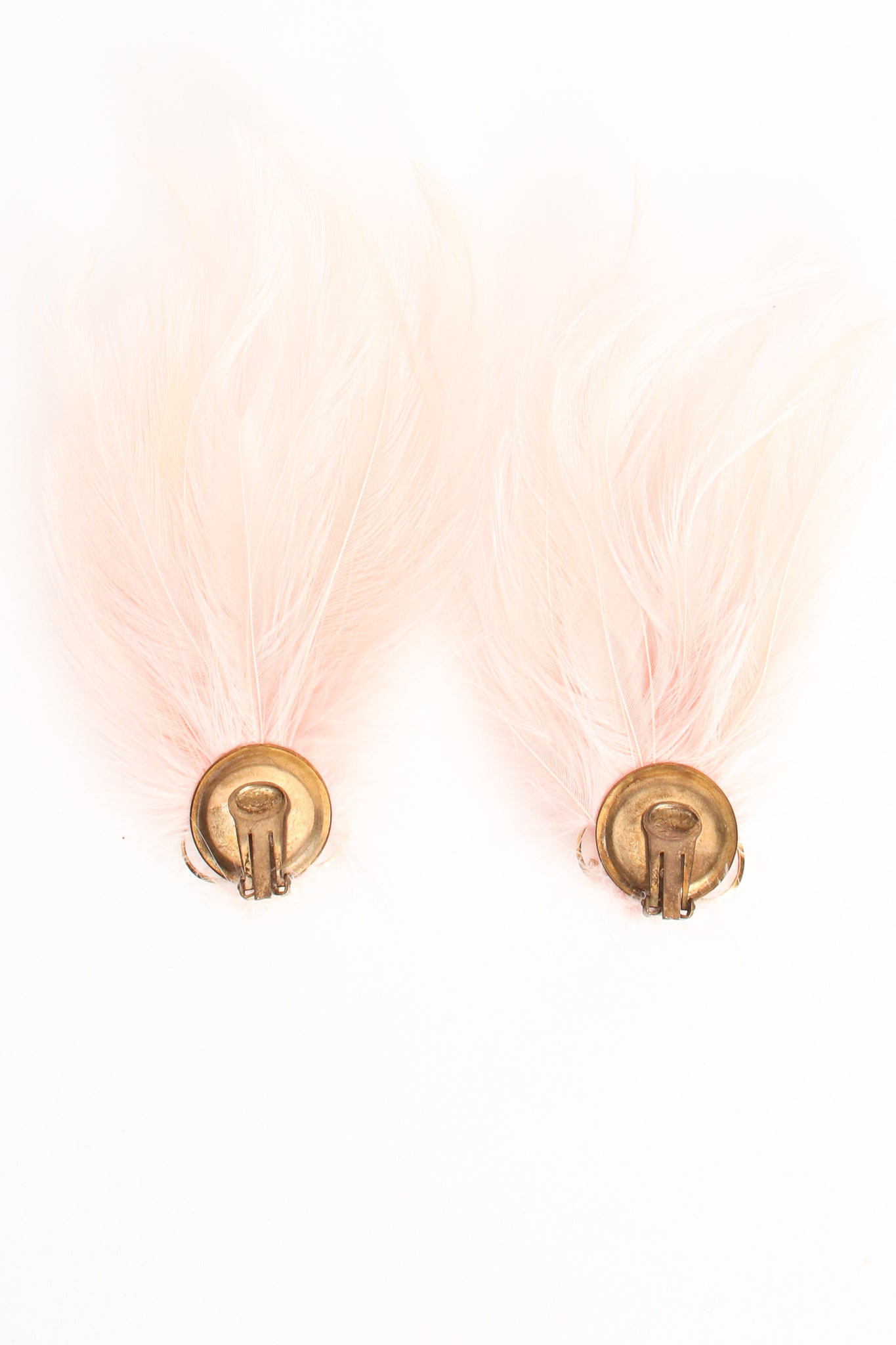 Vintage Pink Swan Feather Earrings backside at Recess Los Angeles