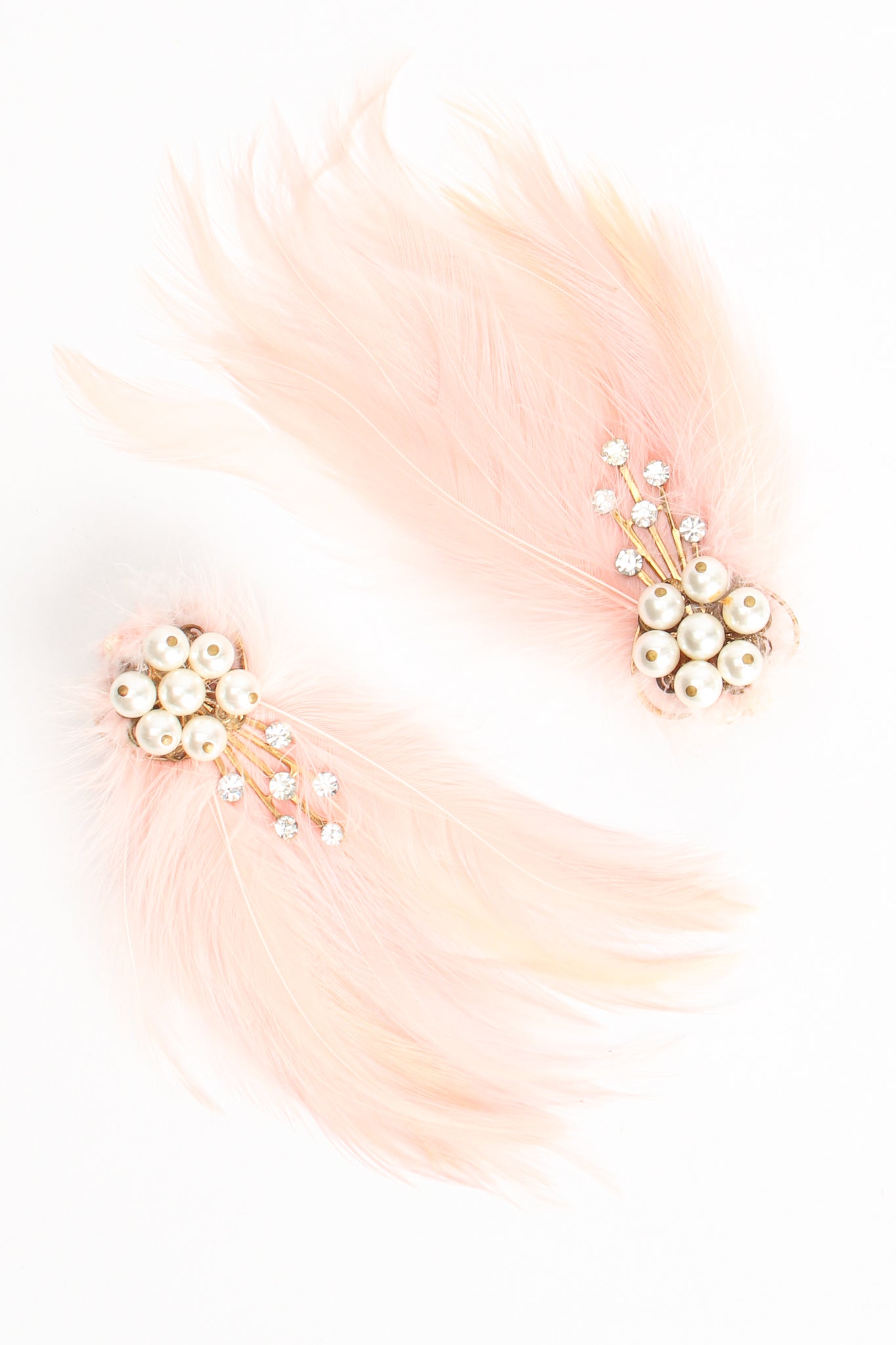 Vintage Pink Swan Feather Earrings at Recess Los Angeles