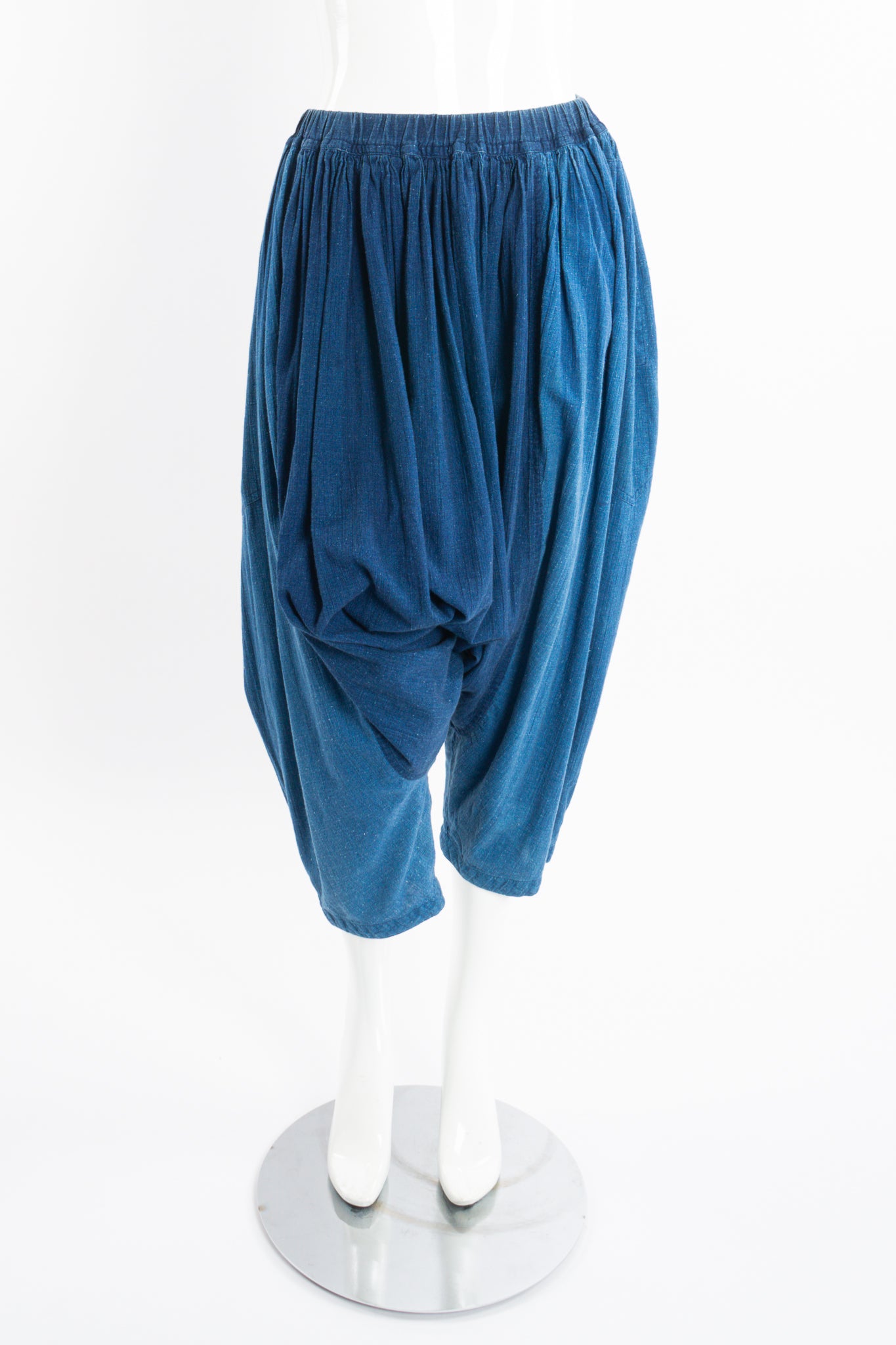 Vintage Issey Miyake Plantation Chambray Denim Harem Crop Pant on Mannequin front at Recess LA