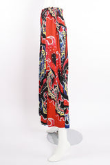 VIntage Pleats Please Issey Miyake Wide Leg Fire Print Palazzo Pant on Mannequin side @ Recess LA