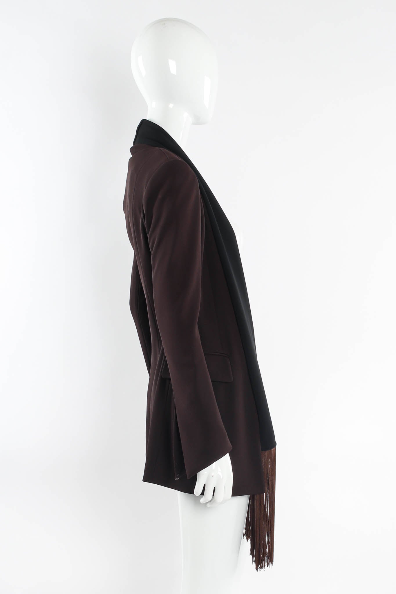 Vintage Plein Sud Mocha Shawl Fringe Jacket mannequin side @ Recess Los Angeles 