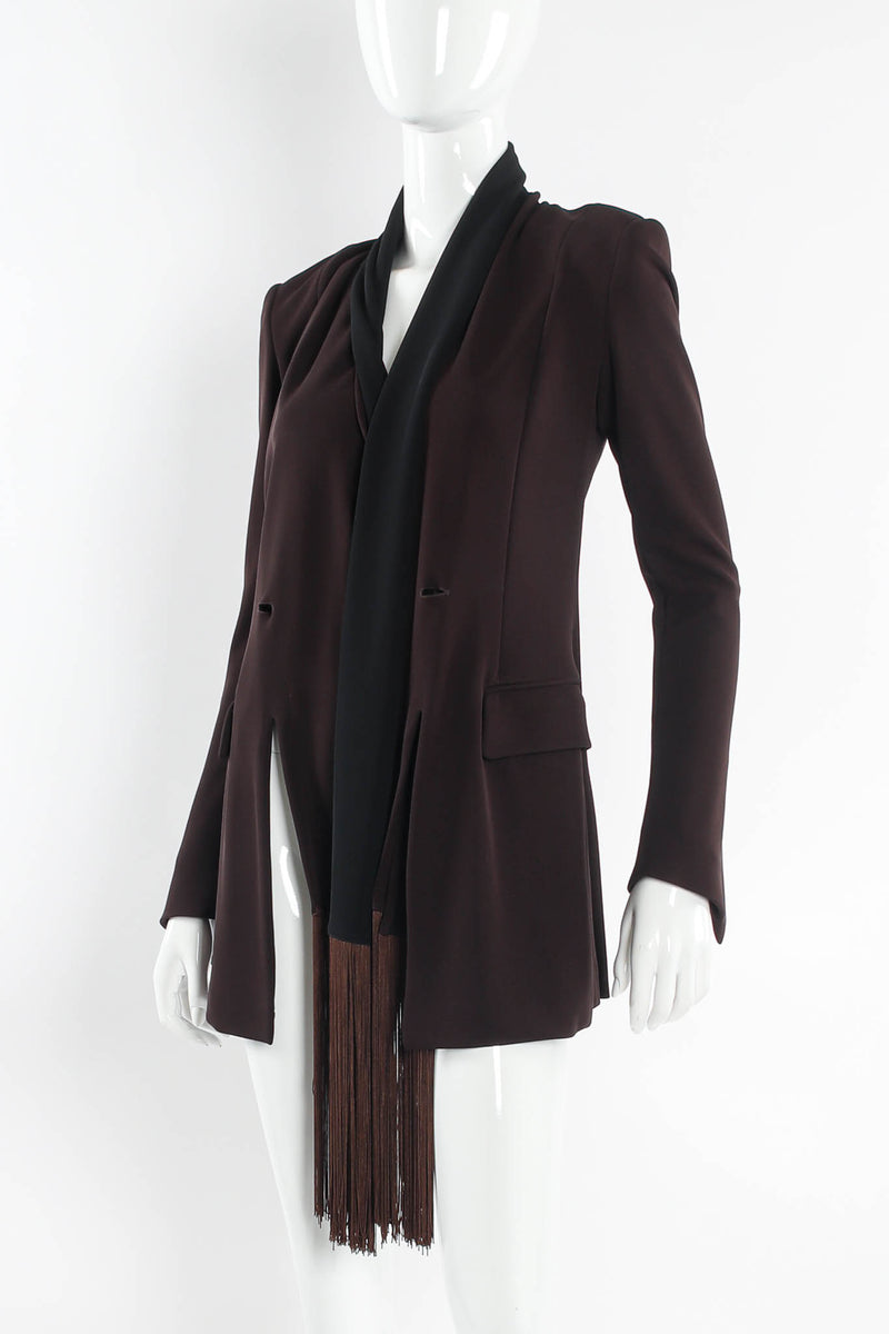 Vintage Plein Sud Mocha Shawl Fringe Jacket mannequin angle @ Recess Los Angeles 