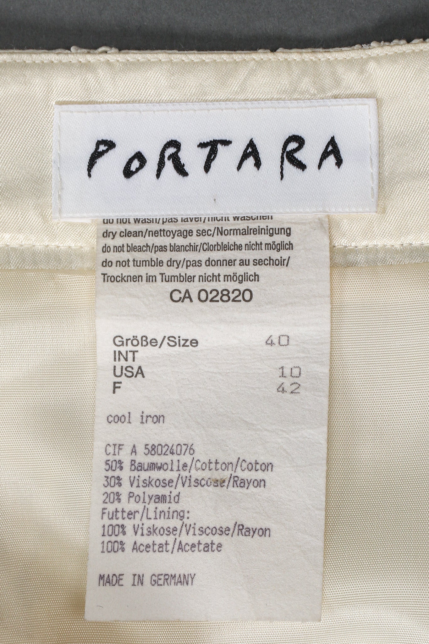 Vintage Portara Alençon Lace Pencil Skirt label at Recess Los Angeles