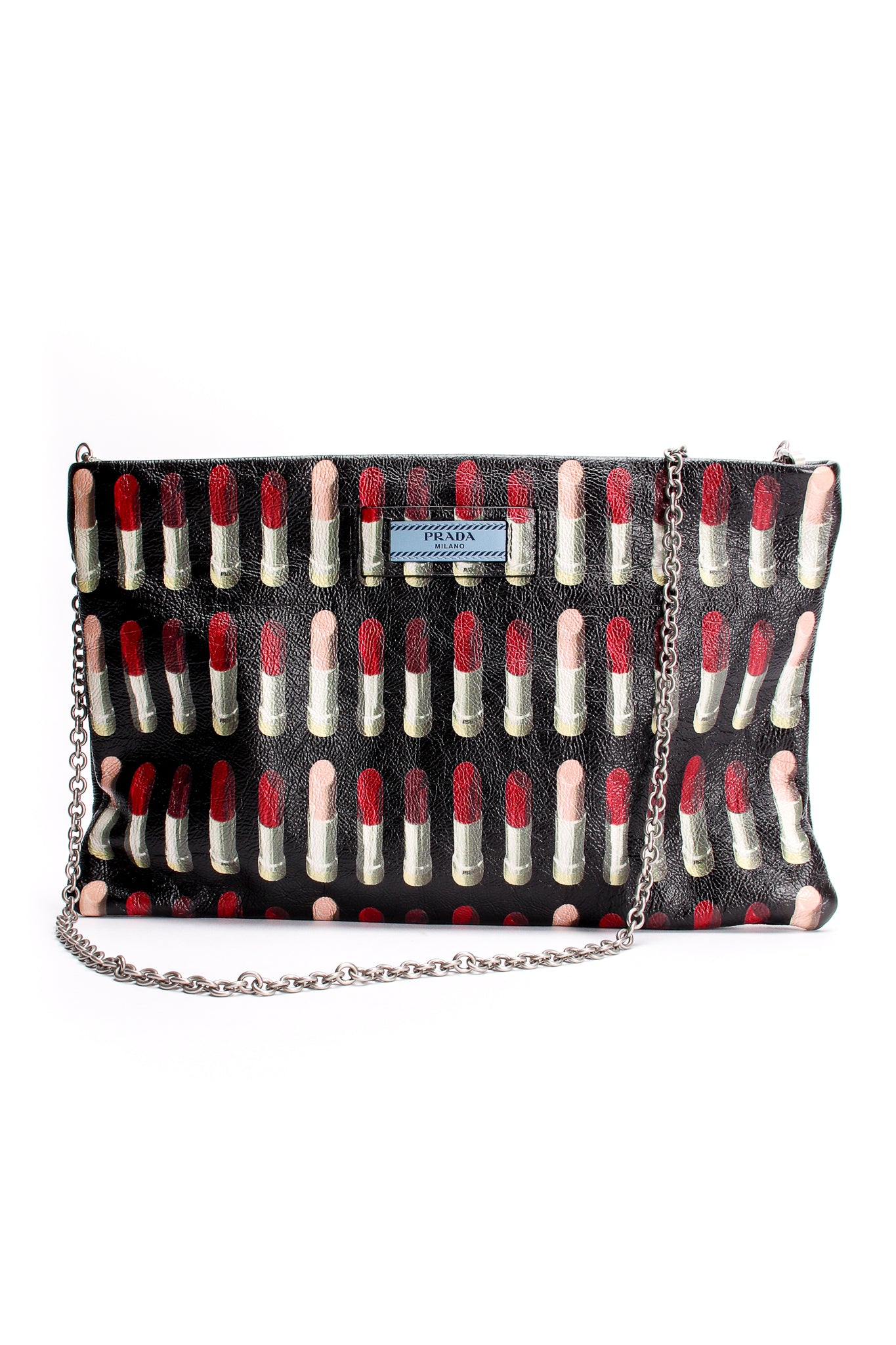 Prada AW 2018 Lipstick Print Leather Convertible Clutch front at Recess Los Angeles