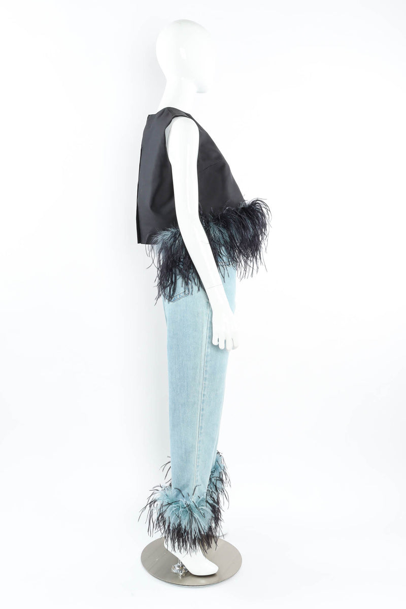 Prada 2017 S/S Ostrich Feather Top & Denim Pant Set mannequin side @ Recess Los Angeles