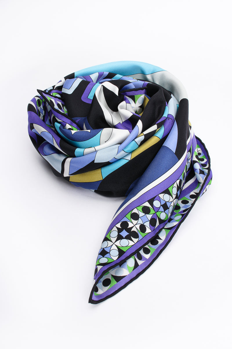 Vintage Emilio Pucci Geometric Kaleidoscope Print Silk Scarf roll at Recess Los Angeles