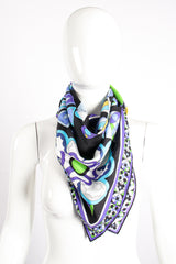 Vintage Emilio Pucci Geometric Kaleidoscope Print Silk Scarf on mannequin at Recess Los Angeles