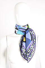 Vintage Emilio Pucci Geometric Kaleidoscope Print Silk Scarf on mannequin at Recess Los Angeles