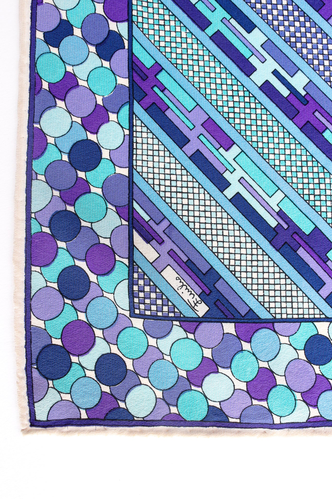 Vintage Pucci Mixed Geometric Print Silk Scarf signature at Recess Los Angeles