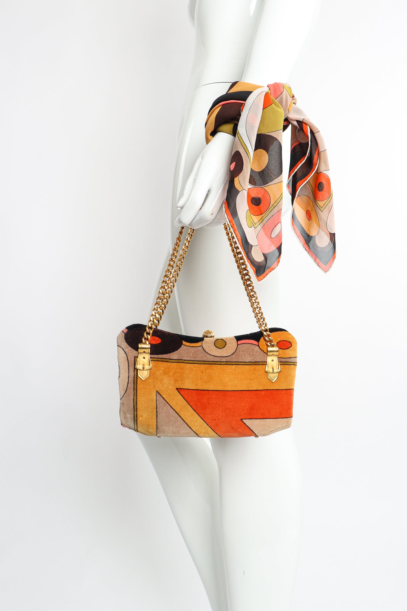 Vintage Pucci Mini Velvet Bag & Scarf Set styled on Mannequin At Recess Los Angeles