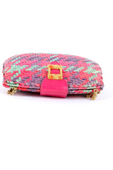 Rodo multicolor woven shoulder clutch product shot of wicker details @recessla