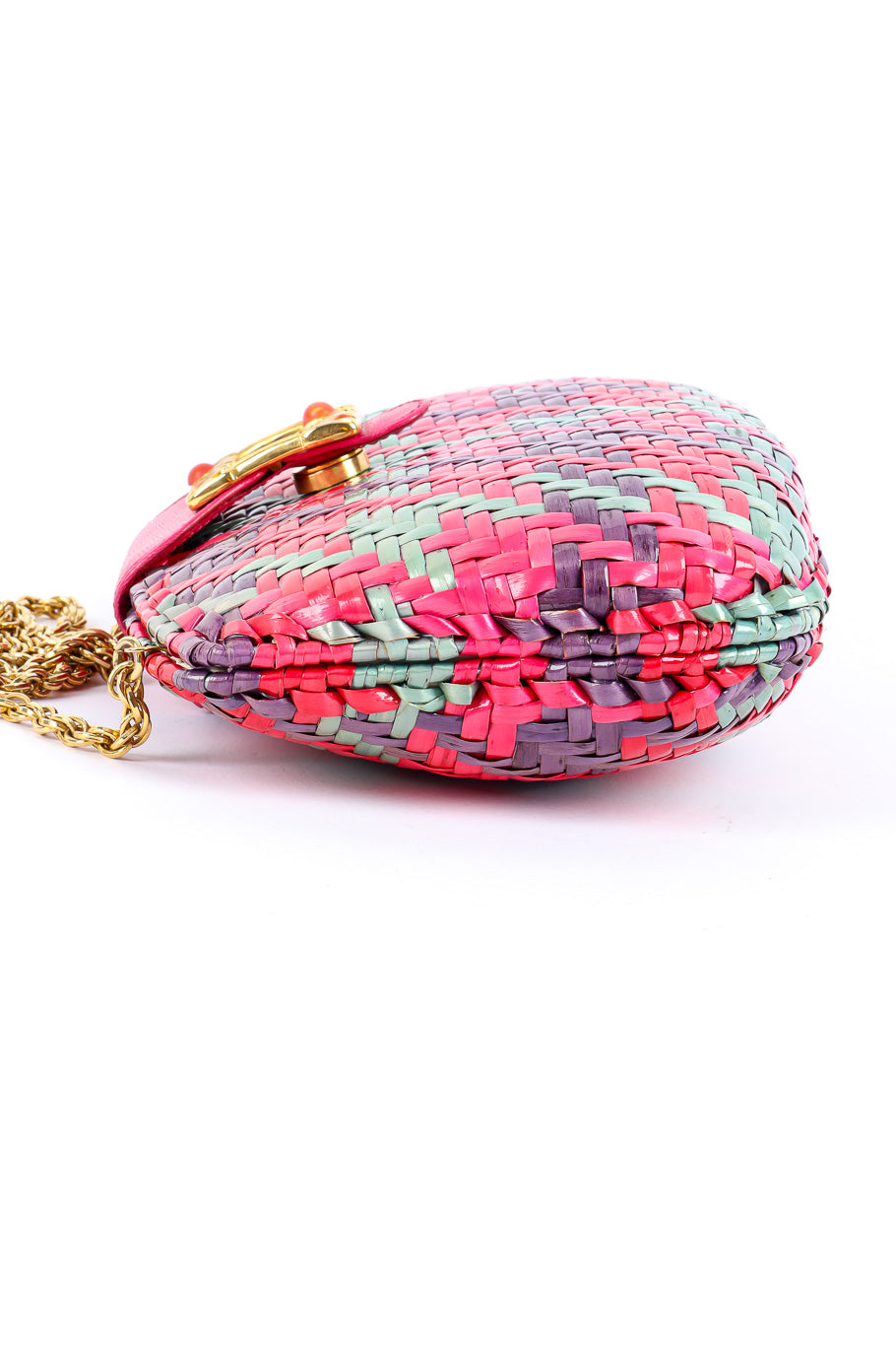 Rodo multicolor woven shoulder clutch product shot of wicker details @recessla