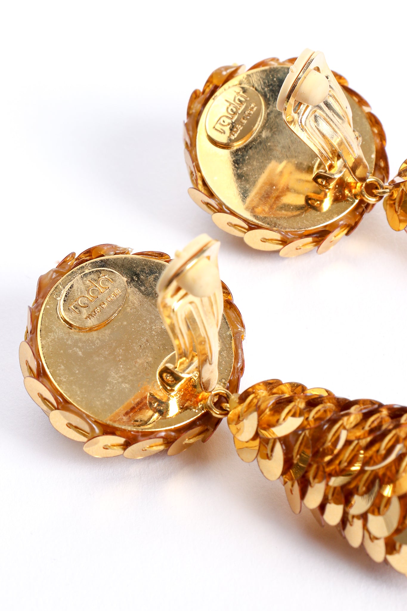 Vintage Rada Accessori XL Sequin Ball Drop Earrings signature cartouche at Recess Los Angeles