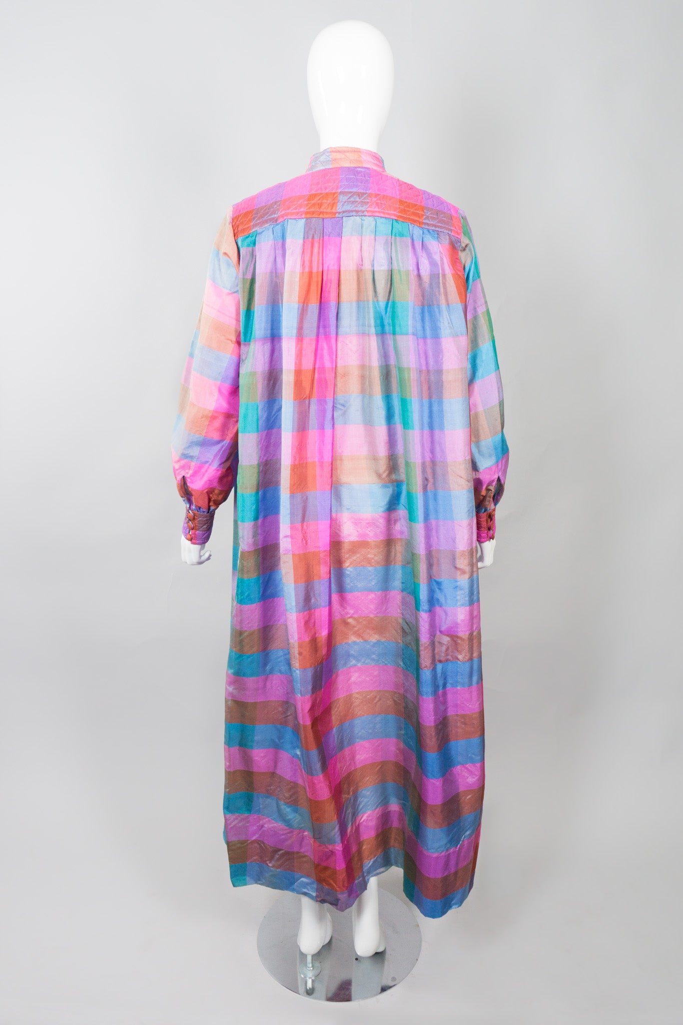 Raksha of Hindimp London for Neiman Marcus Pastel Plaid Check Vintage Silk Kaftan