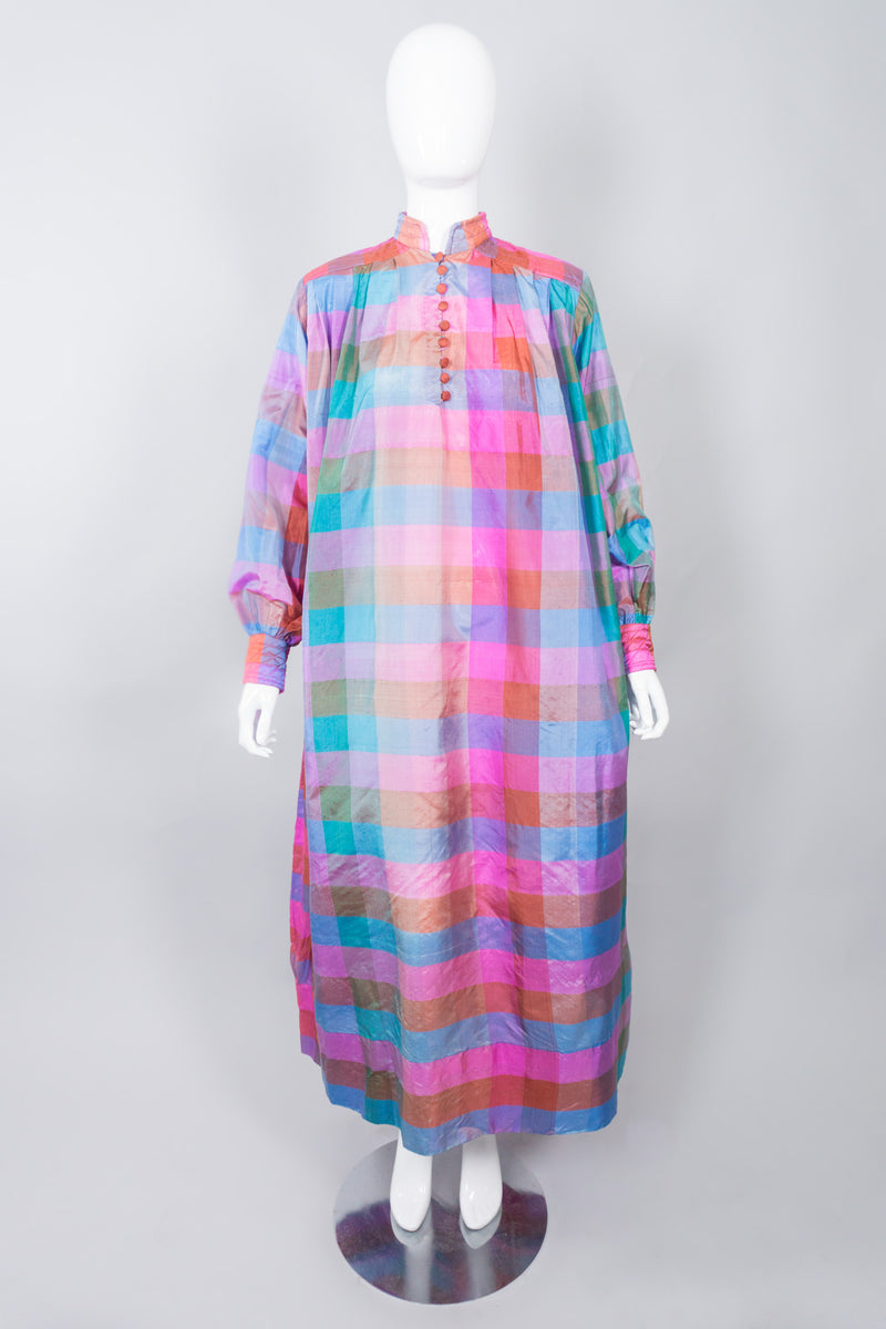 Raksha of Hindimp London for Neiman Marcus Pastel Plaid Check Vintage Silk Kaftan