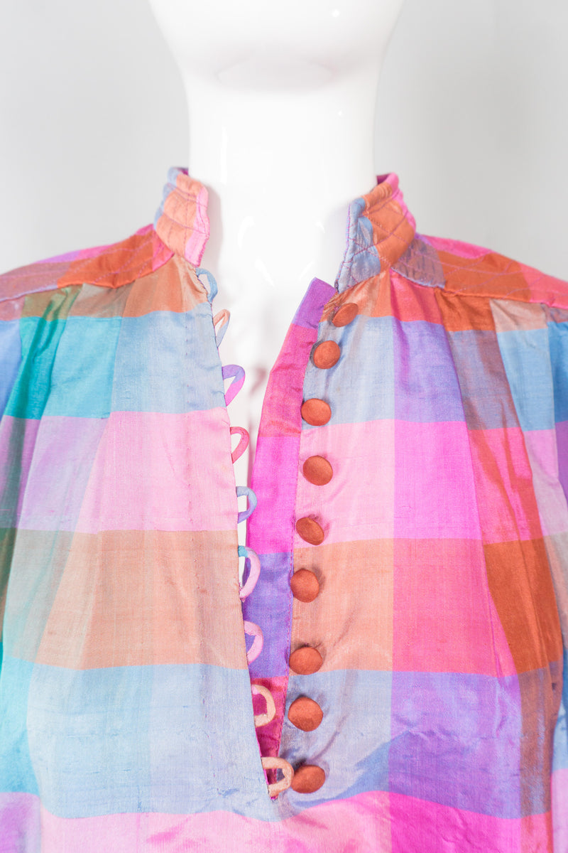 Raksha of Hindimp London for Neiman Marcus Pastel Plaid Check Vintage Silk Kaftan