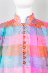 Raksha of Hindimp London for Neiman Marcus Pastel Plaid Check Vintage Silk Kaftan