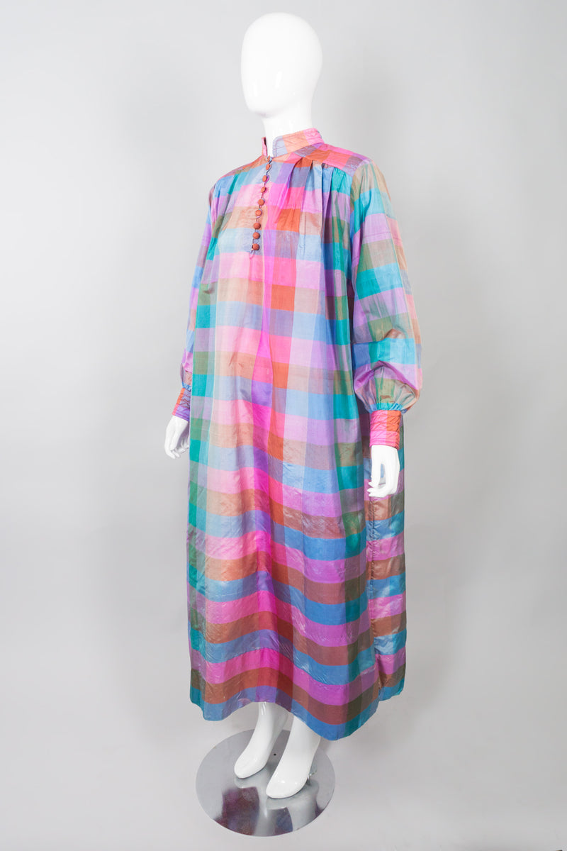 Raksha of Hindimp London for Neiman Marcus Pastel Plaid Check Vintage Silk Kaftan