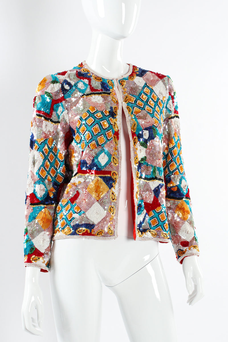 Vintage Rambob Abstract Sequin & Pearl Bead Jacket mannequin close angle @ Recess LA