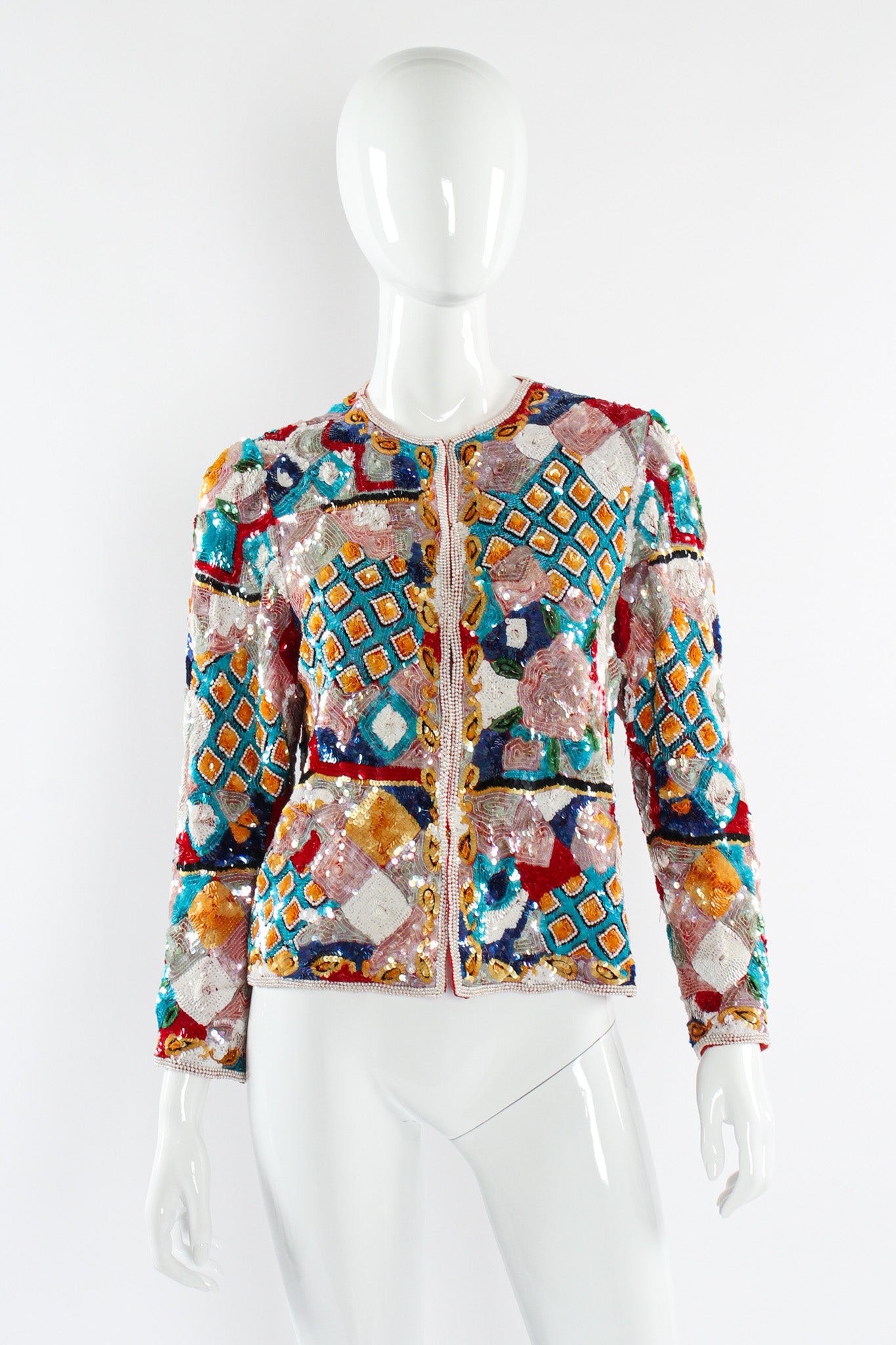 Vintage Rambob Abstract Sequin & Pearl Bead Jacket mannequin front @ Recess LA