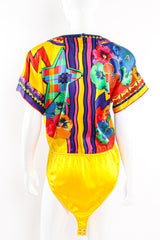 Vintage Escada Collage Pop Art Print Bodysuit on Mannequin back at Recess Los Angeles