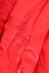 Vintage Evans Red Mongolian Fur Shawl Collar Coat personalized initials at Recess Los Angeles