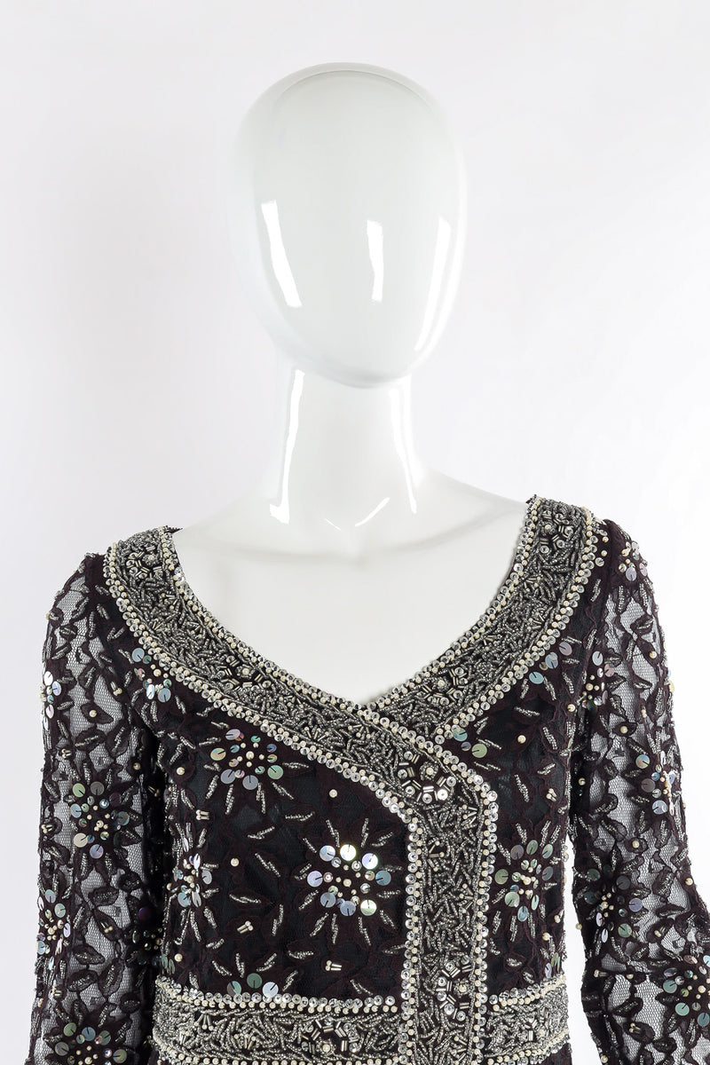 Vintage beaded and sequin lace set top close-up. @recessla