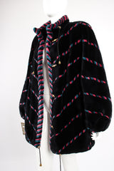 Vintage Revillon Chevron Stripe Toggle Fur Coat on Mannequin angle at Recess Los Angeles