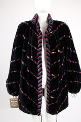 Vintage Revillon Chevron Stripe Toggle Fur Coat on Mannequin front open at Recess Los Angeles