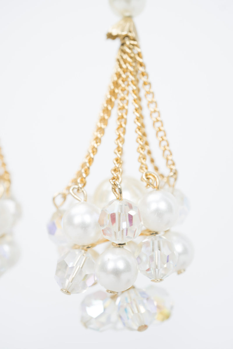 Vintage Unsigned Pearl Cluster Drop Earrings