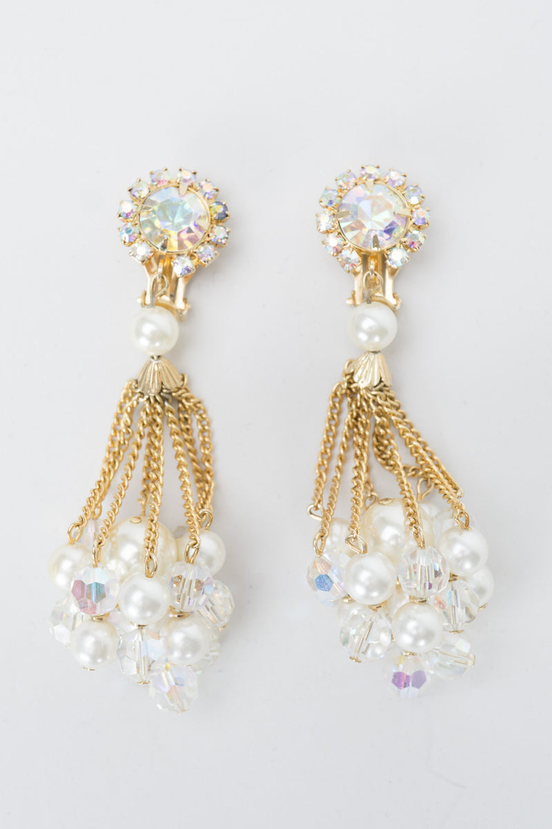 Vintage Unsigned Pearl Cluster Drop Earrings