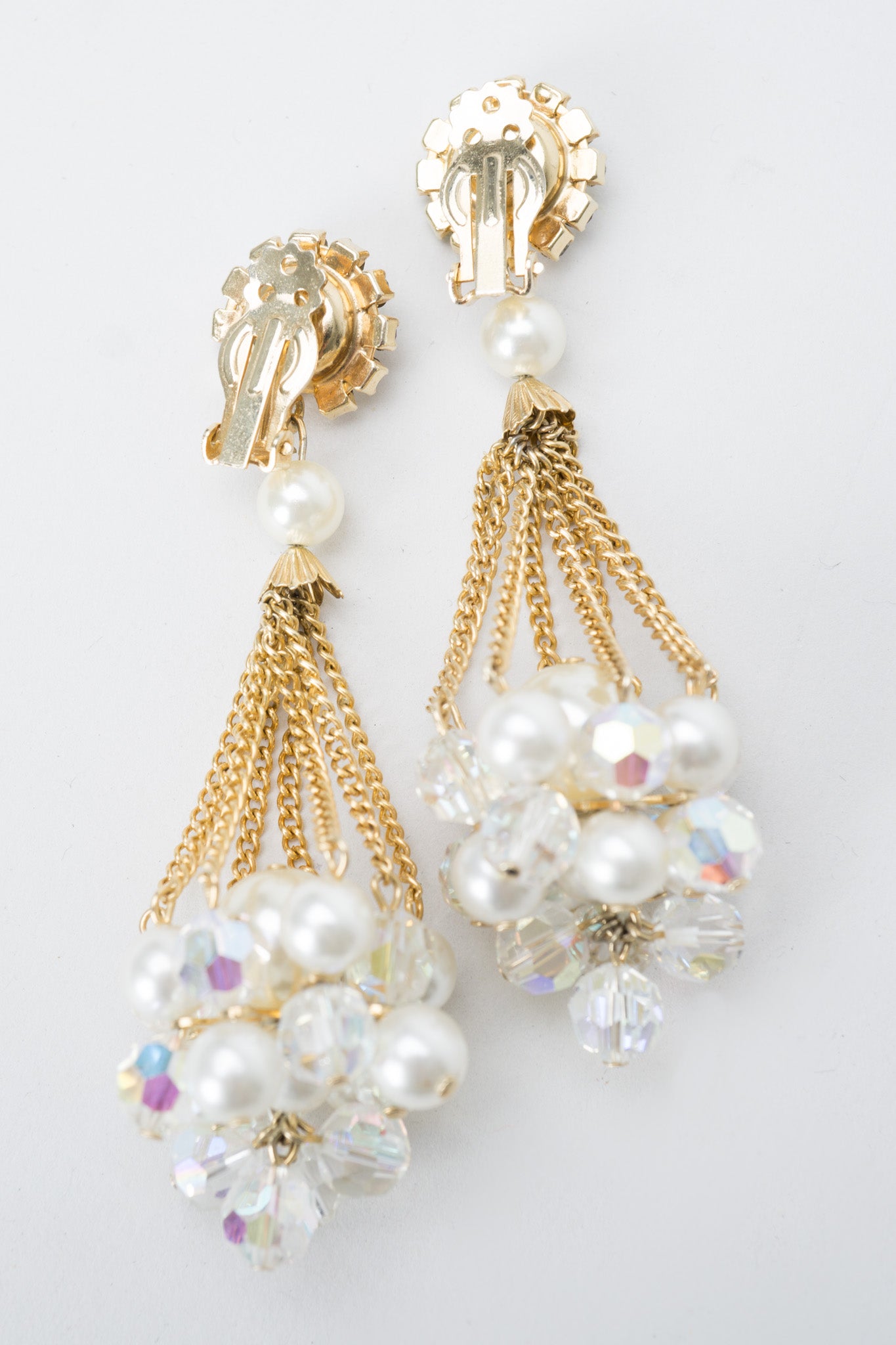 Vintage Unsigned Pearl Cluster Drop Earrings