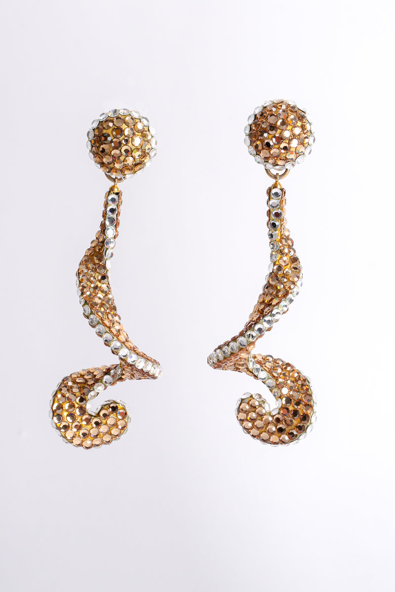 Vintage Richard Kerr Champagne Crystal Rhinestone Swirl Drop Earrings hang at Recess Los Angeles