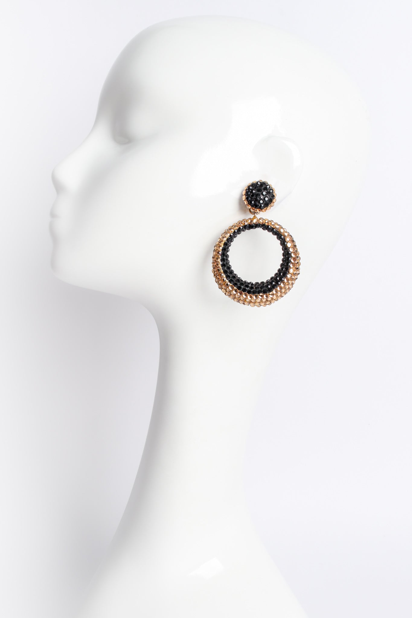 Vintage Richard Kerr Two-Tone Rhinestone Hoop Earrings on mannequin at Recess Los Angeles