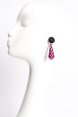 Vintage Richard Kerr Signature Fuchsia Rhinestone Drop Earrings on mannequin at Recess LA