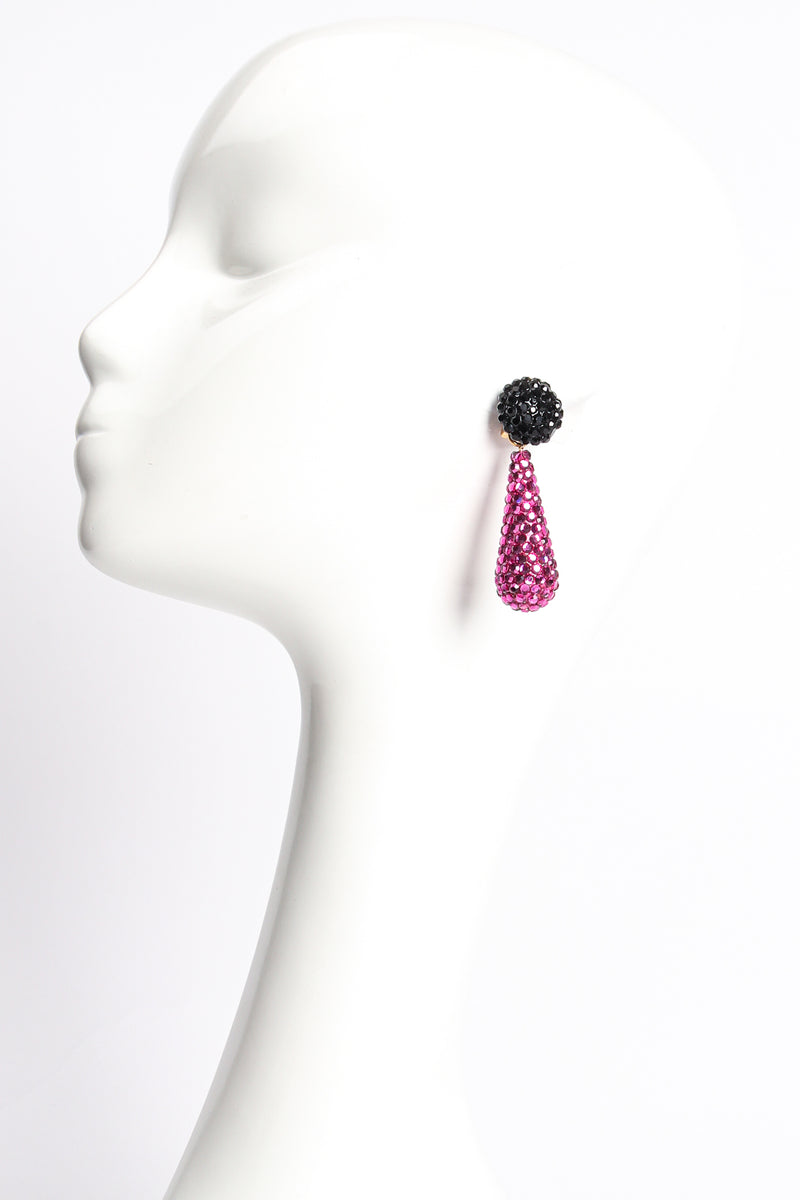 Vintage Richard Kerr Signature Fuchsia Rhinestone Drop Earrings on mannequin at Recess LA